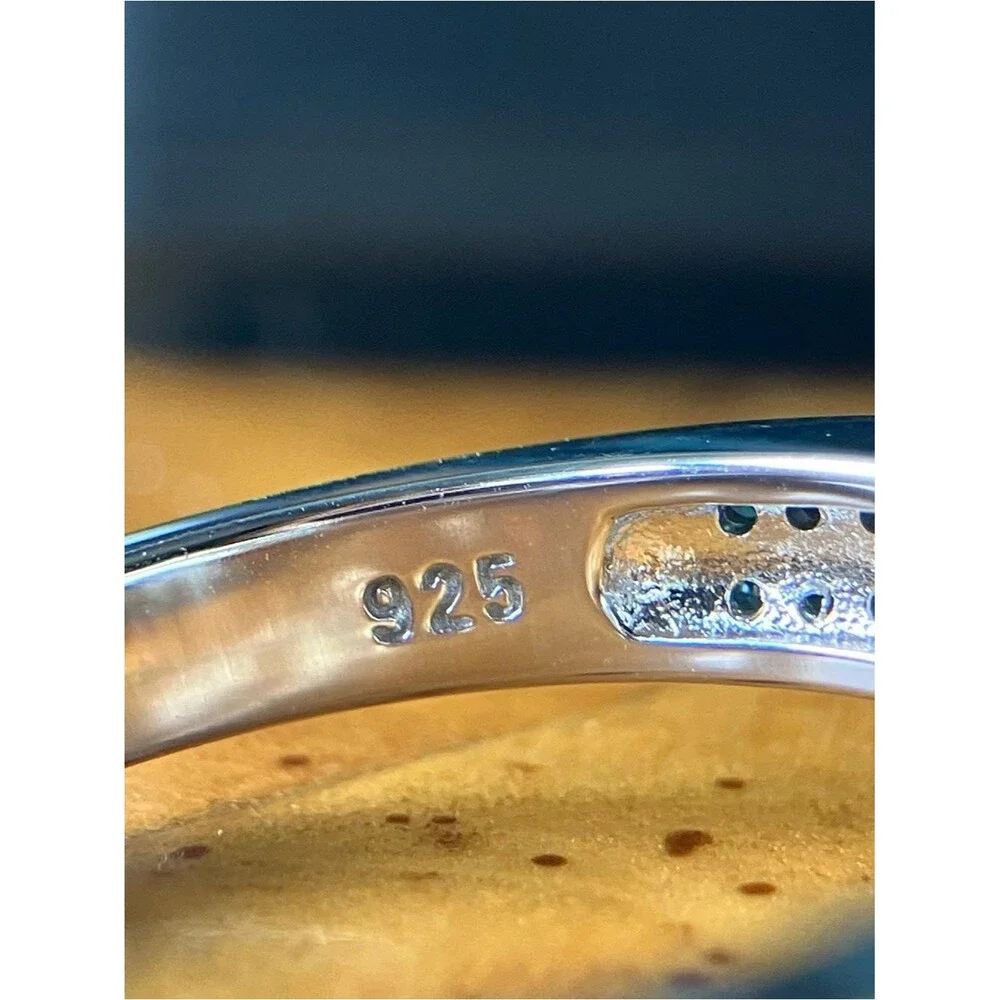 Natural Sky Blue Topaz Blue Diamond Sterling Silver Ring Size 8.75